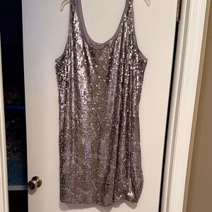 Worthington Silver Sequin Tank Midi Dress